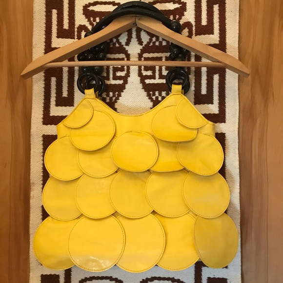 Vegan Leather Yellow Circular Purse - Picture 2 of 4